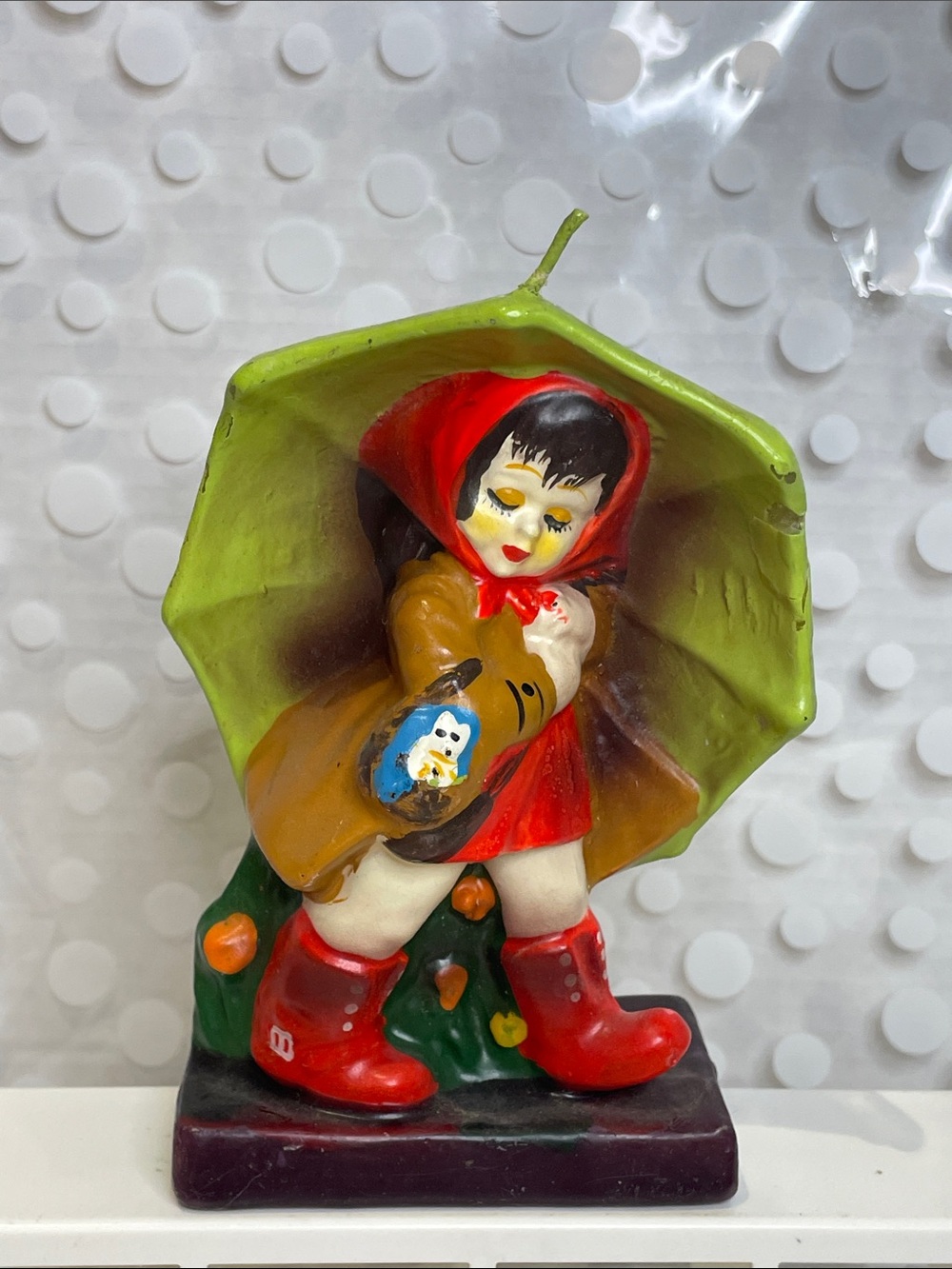 Vintage Wax Candle ☂️Umbrella Girl with Red Rubber Boots